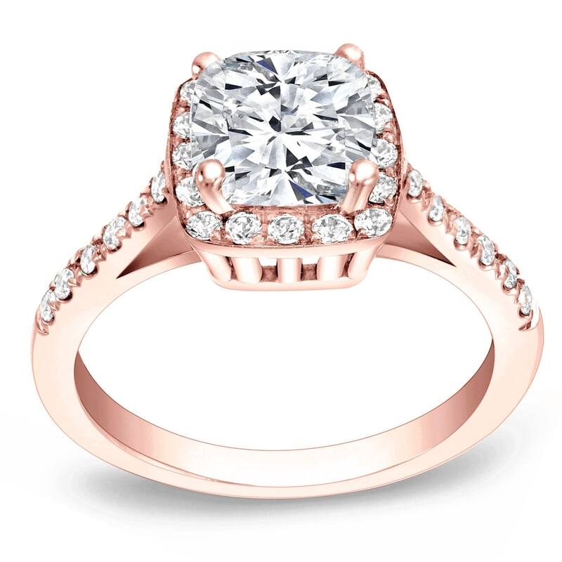 Auriya 1 3/4ctw Cushion-Cut Halo Diamond Engagement Ring 14k Gold Certified - 4 - Rose
