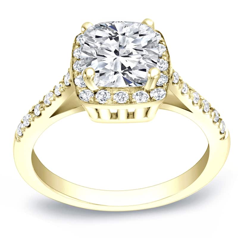 Auriya 1 3/4ctw Cushion-Cut Halo Diamond Engagement Ring 14k Gold Certified