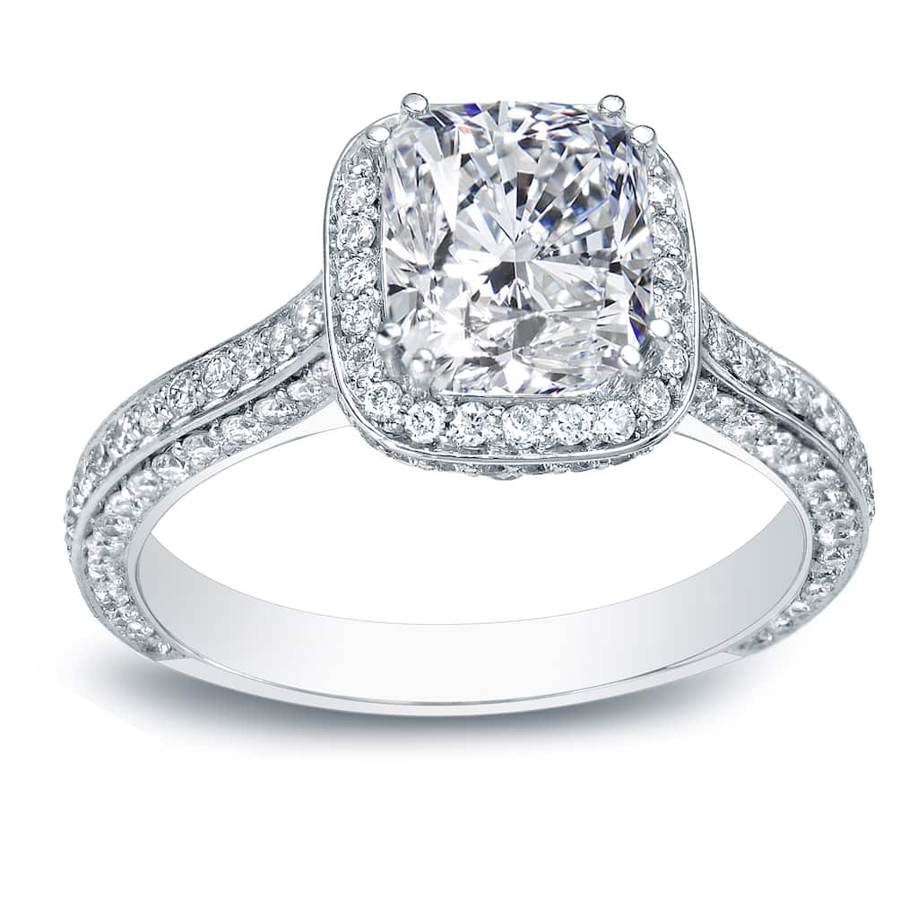 Auriya 2 1/4cttw Cushion-Cut Halo Diamond Engagement Ring 18-karat White Gold Certified