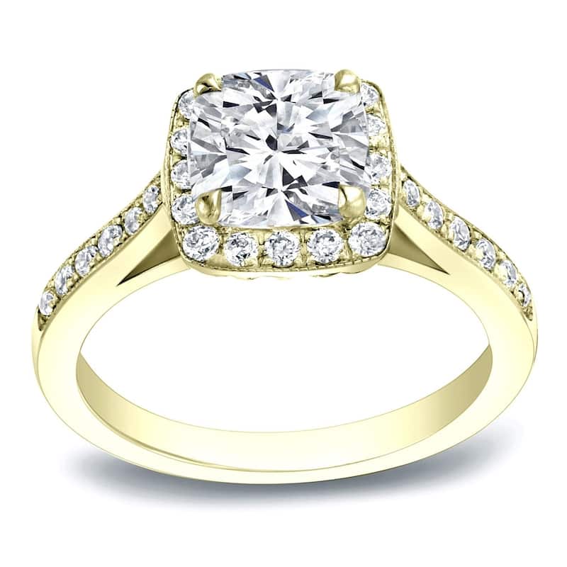 Auriya 2 carat TW Cushion-Cut Halo Diamond Engagement Ring 14k Gold Certified (H-I, VS1-VS2) - 4 - Yellow