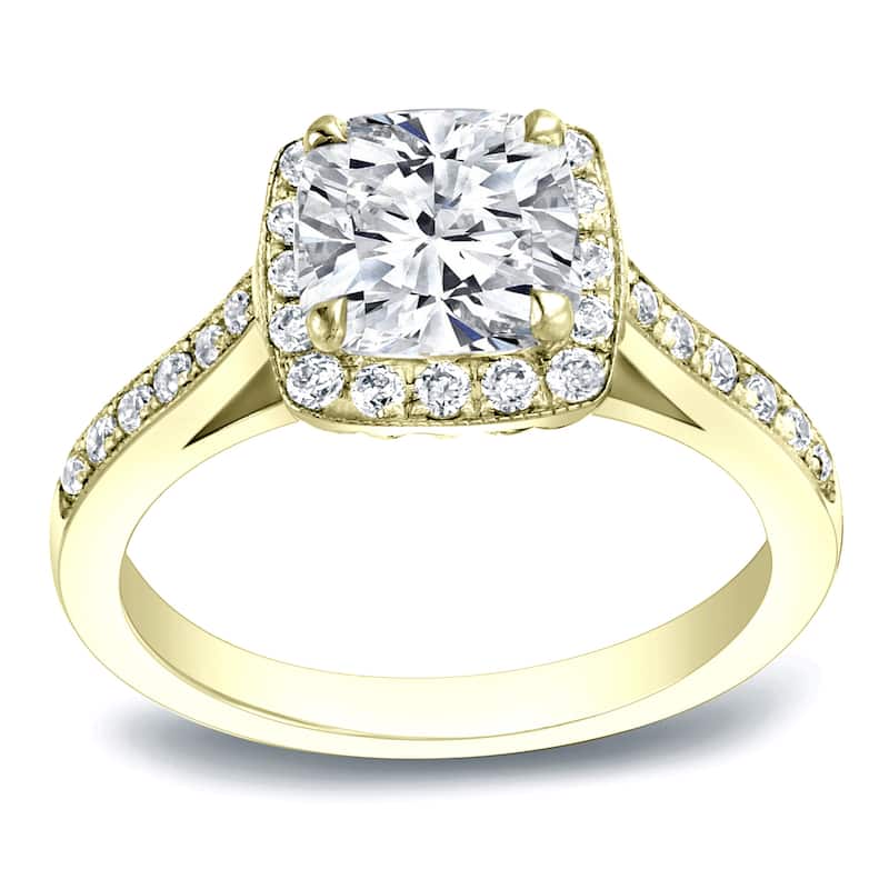 Auriya 2 carat TW Cushion-Cut Halo Diamond Engagement Ring 14k Gold Certified (H-I, VS1-VS2)