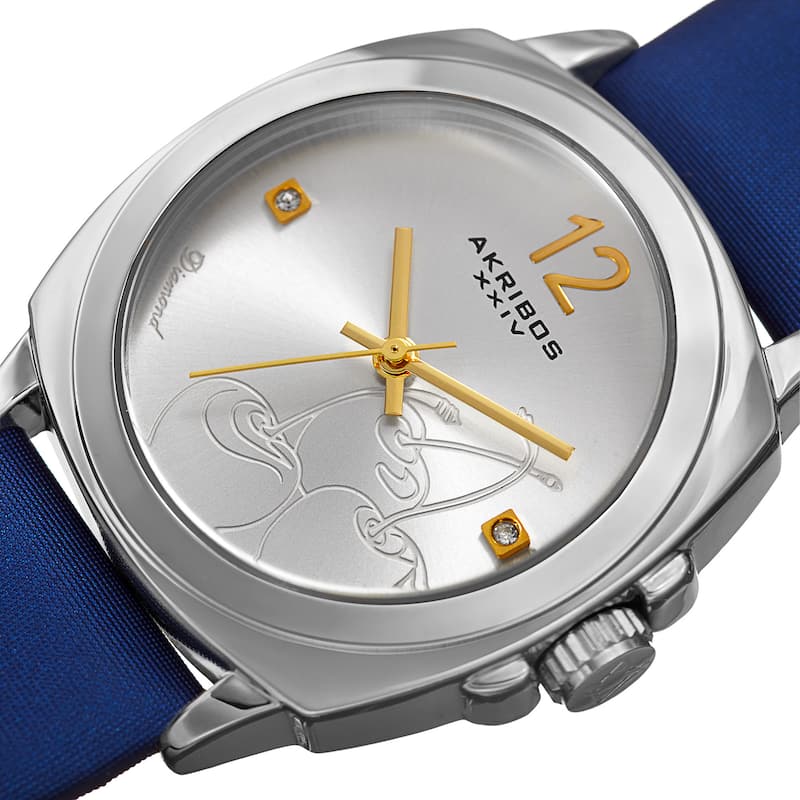 Akribos XXIV Women's Quartz Diamond Blue Leather Strap Watch