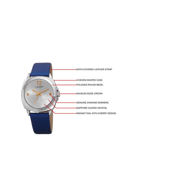Akribos XXIV Women's Quartz Diamond Blue Leather Strap Watch
