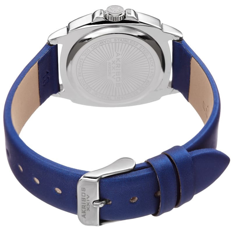 Akribos XXIV Women's Quartz Diamond Blue Leather Strap Watch