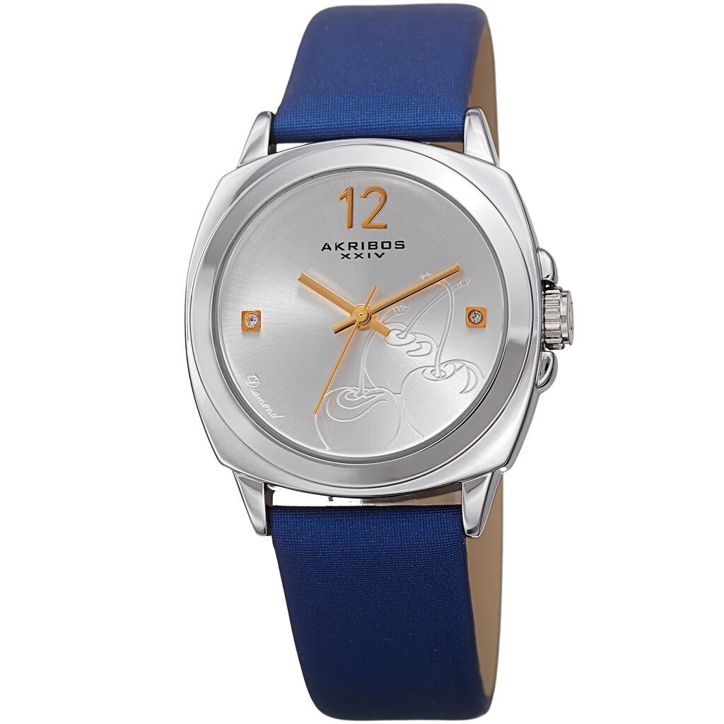 Akribos XXIV Women's Quartz Diamond Blue Leather Strap Watch