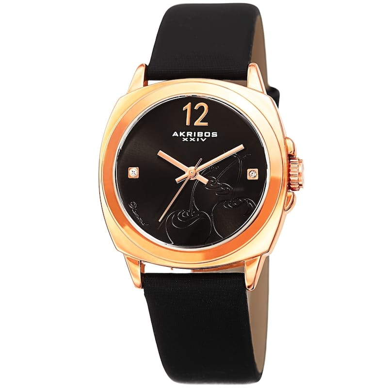 Akribos XXIV Women's Quartz Diamond Cherry Leather Strap Watch