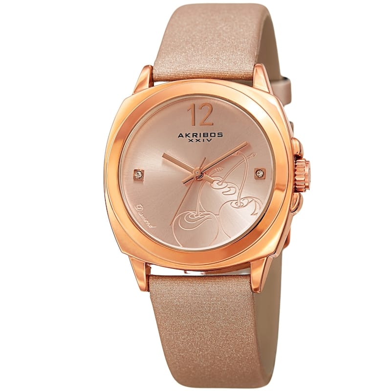 Akribos XXIV Women's Quartz Diamond Cherry Leather Strap Watch