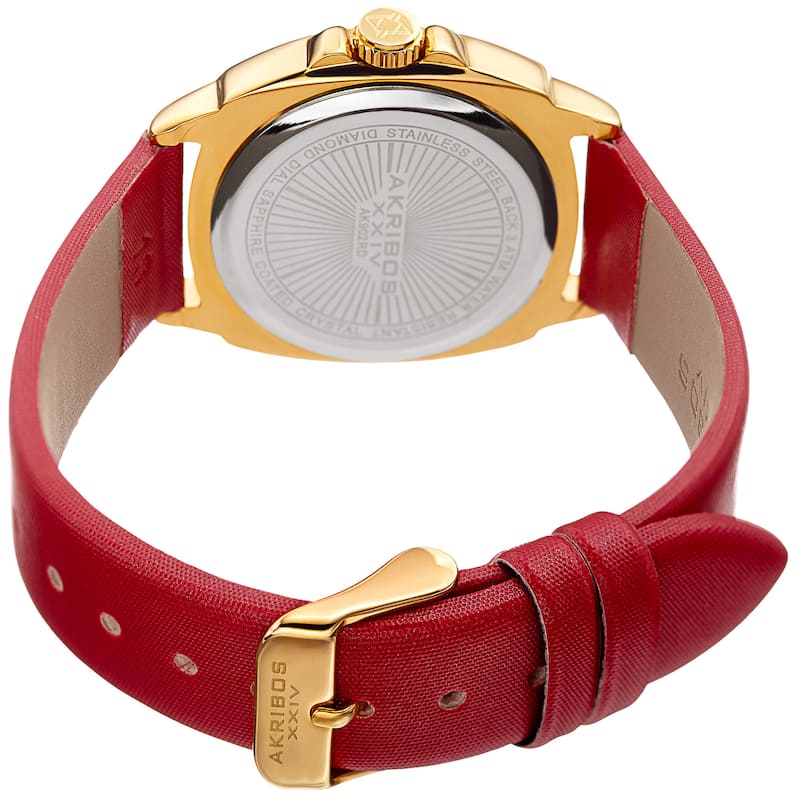 Akribos XXIV Women's Quartz Diamond Cherry Leather Strap Watch
