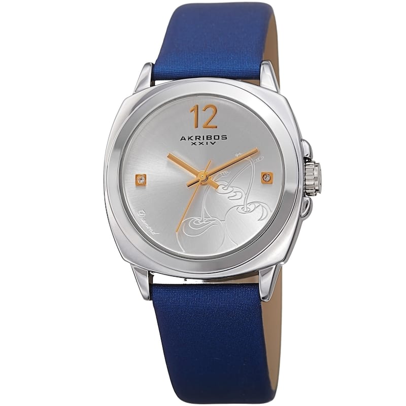 Akribos XXIV Women's Quartz Diamond Cherry Leather Strap Watch - Blue