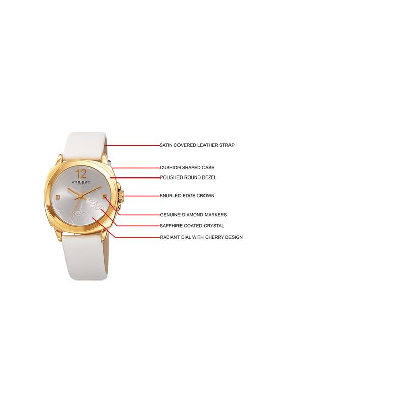 Akribos XXIV Women's Quartz Diamond White Leather Strap Watch