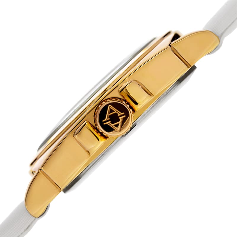 Akribos XXIV Women's Quartz Diamond White Leather Strap Watch