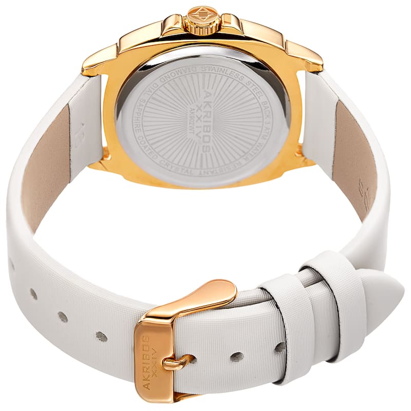Akribos XXIV Women's Quartz Diamond White Leather Strap Watch