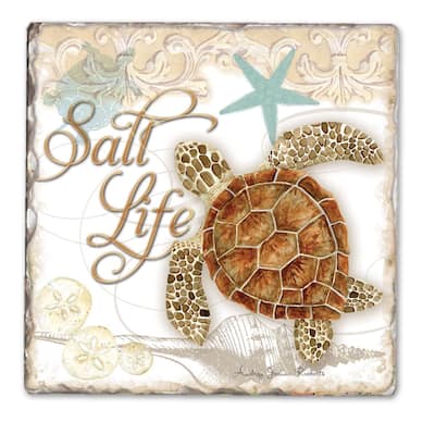 Counterart 'Beach Life Sea Turtles' Absorbent Stone Tumbled Tile Coaster (Set of 4) - 4x6