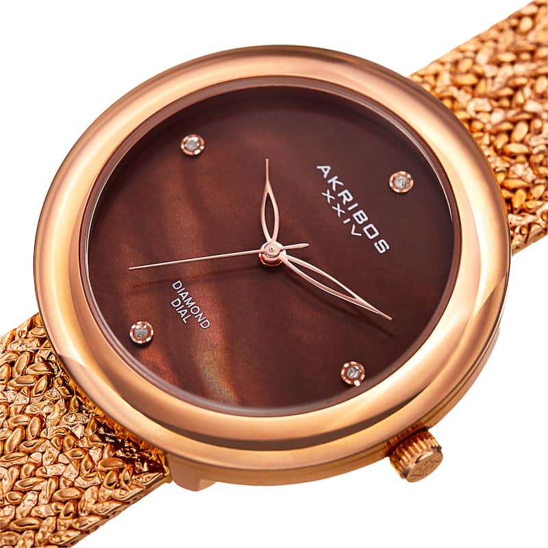 Akribos XXIV Women's Quartz Diamond Rose-Tone Bracelet Watch