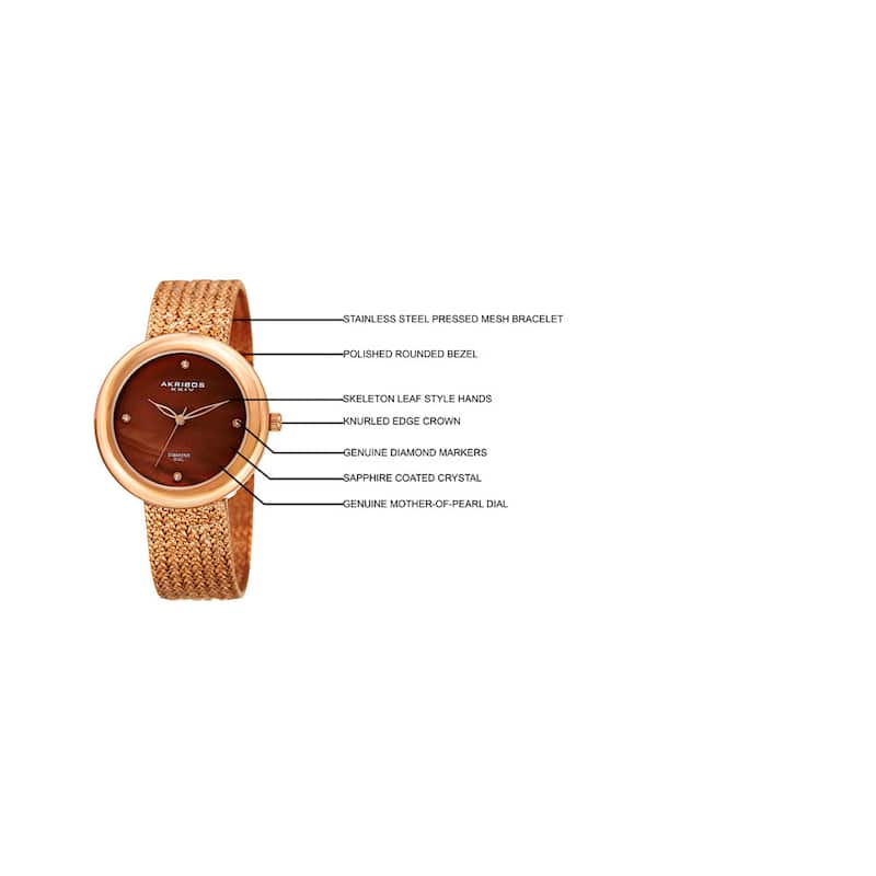 Akribos XXIV Women's Quartz Diamond Rose-Tone Bracelet Watch