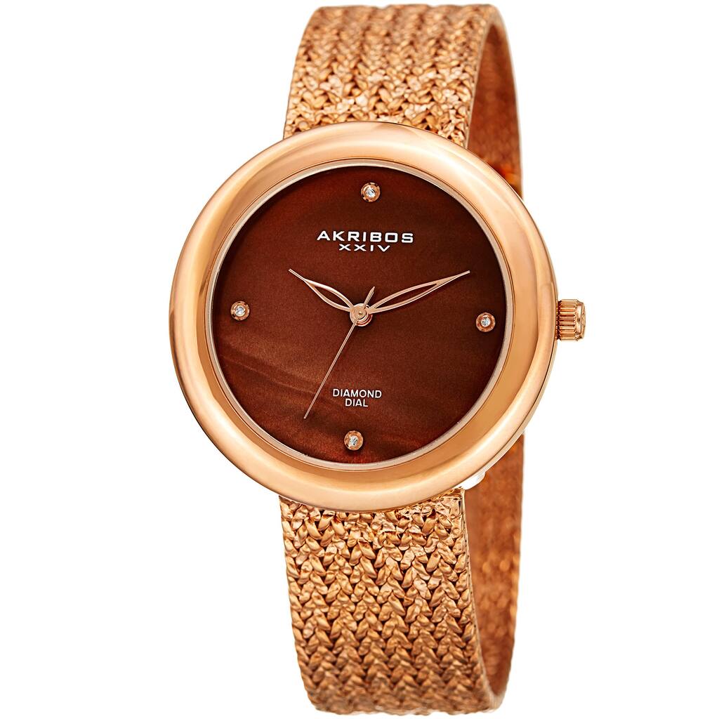 Akribos XXIV Women's Quartz Diamond Rose-Tone Bracelet Watch
