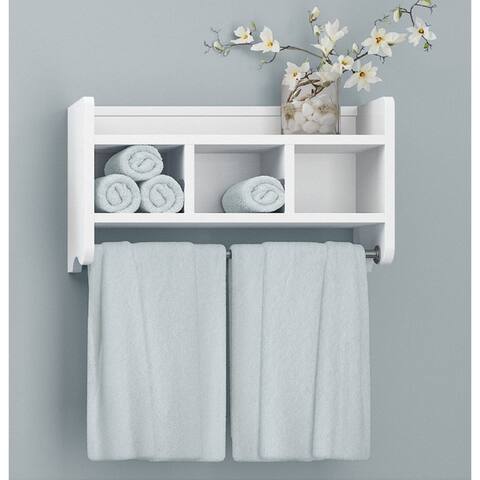 Alaterre 25-inch Wood Bath Storage Shelf with Towel Rod