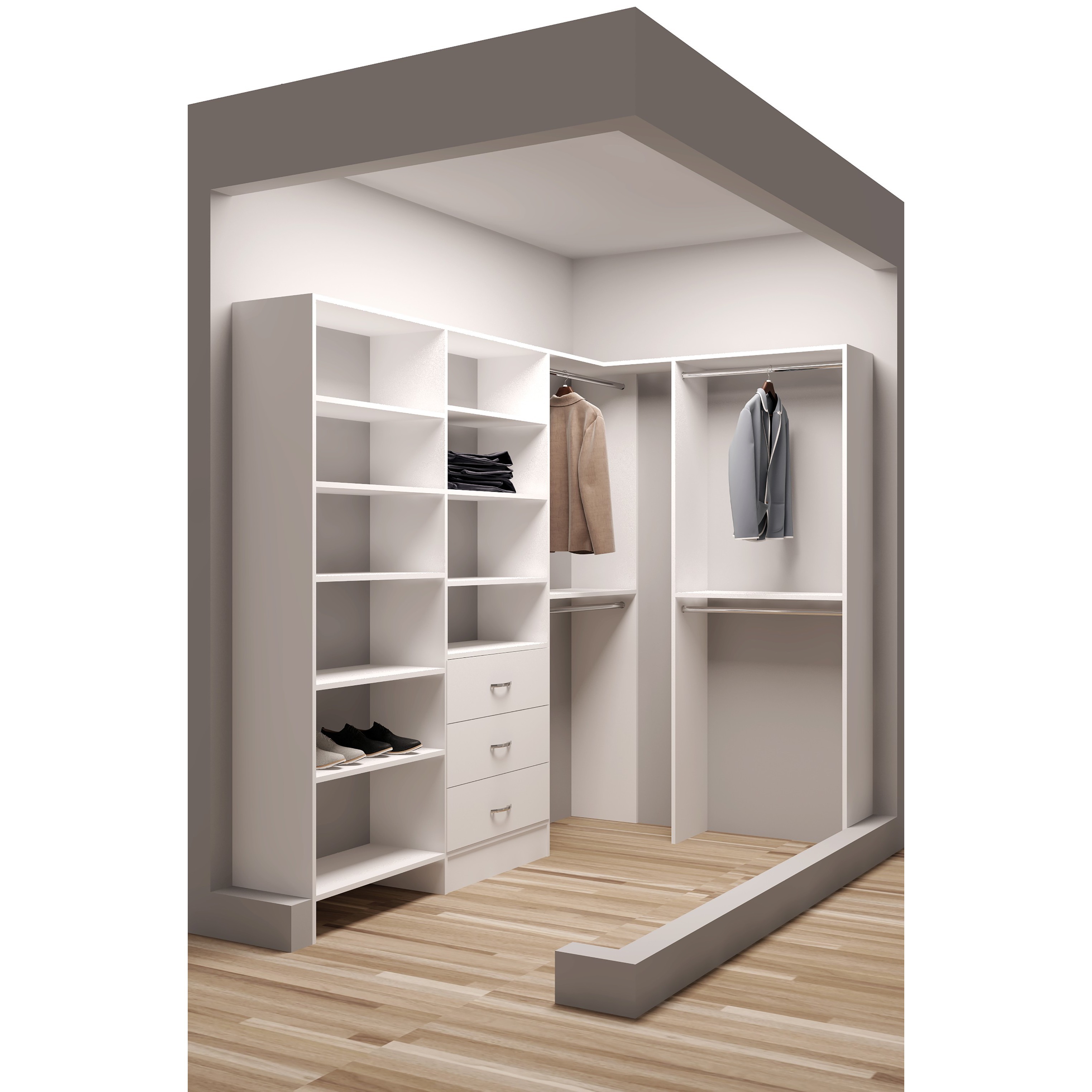 Tidysquares White Wood 59 5 X 93 Walk In Closet System Overstock 13223396