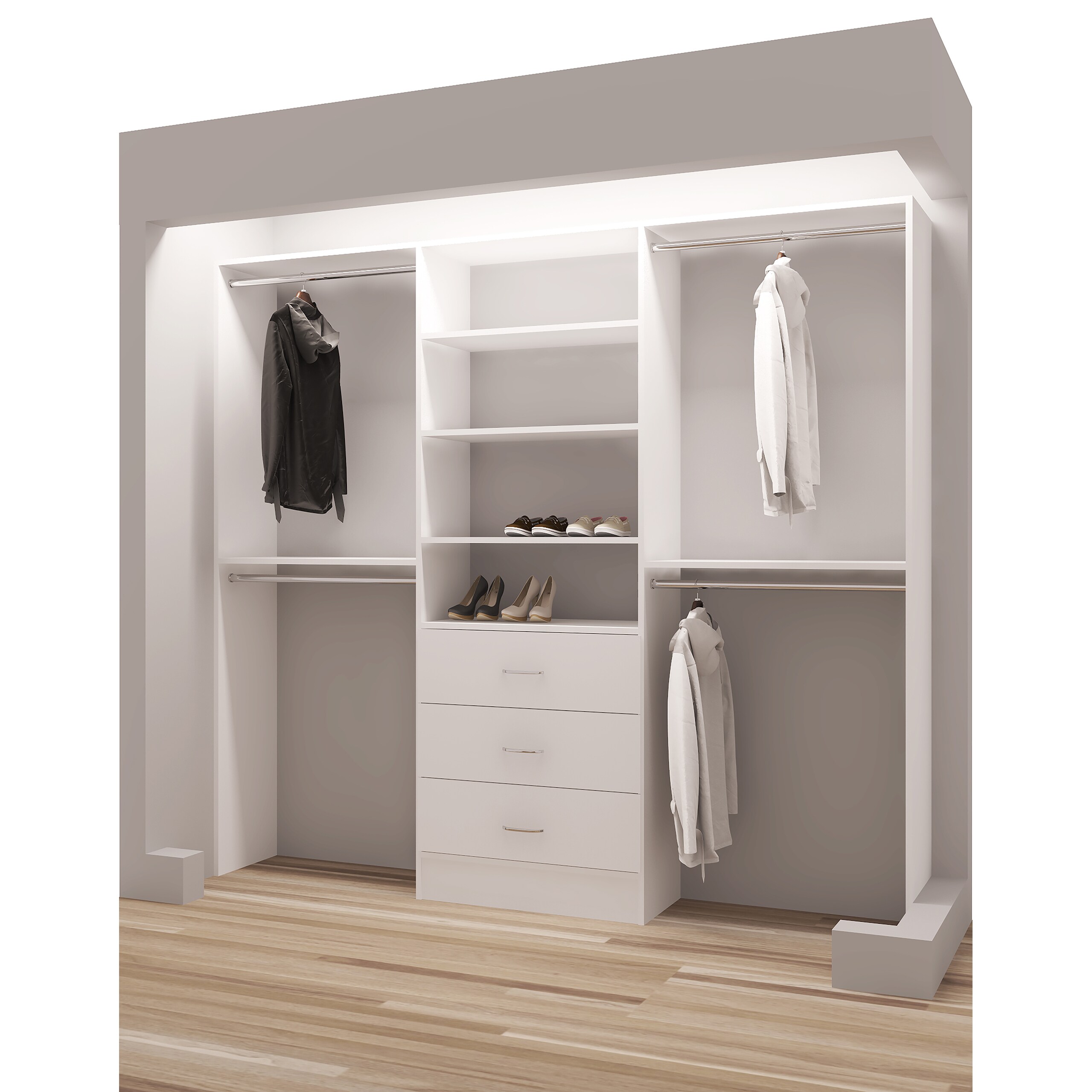 Buy Closet Organizers Systems Online At Overstock Com Our Best   TidySquares Classic White Wood 87 Inch Reach In Closet Organizer 6a613c2e 27a4 4bad 8459 26fe418f5037 