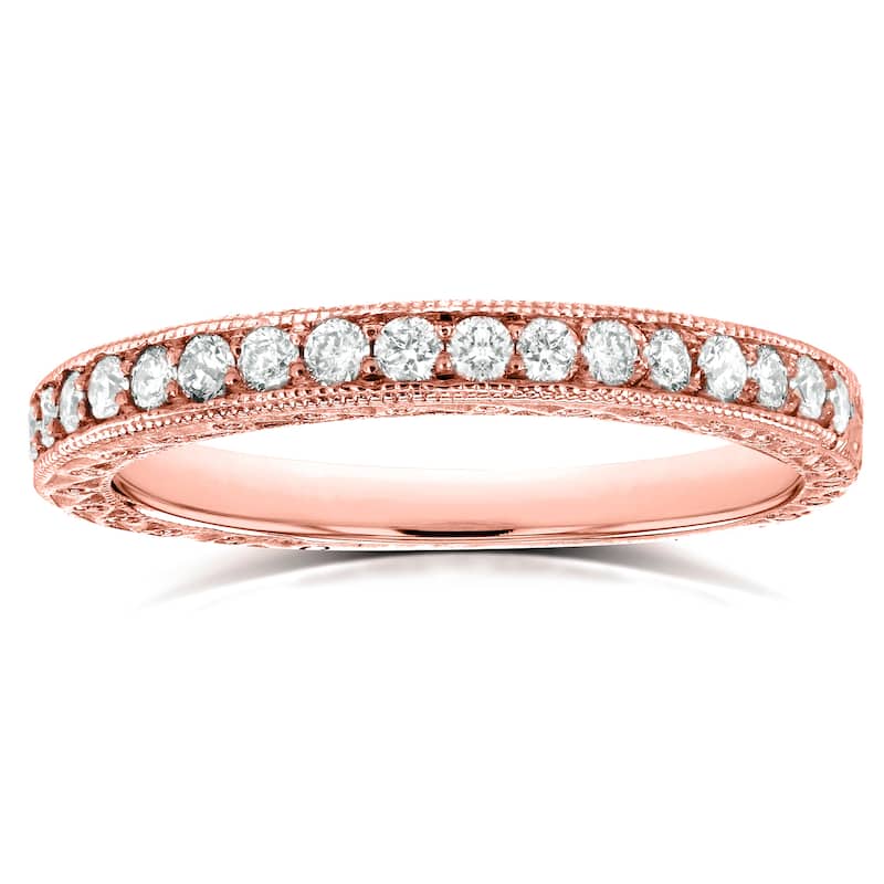 Annello 14k Rose Gold 1/3ct TDW Round Diamond Antique Engravings Wedding Band