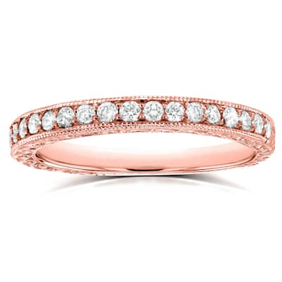 Annello 14k Rose Gold 1/3ct TDW Round Diamond Antique Engravings Wedding Band