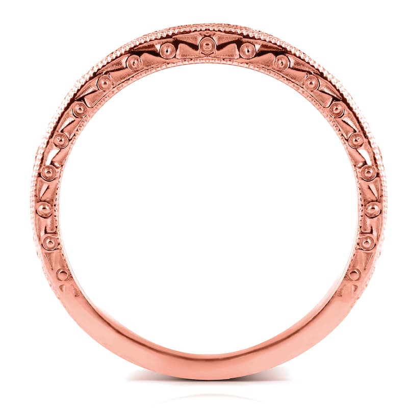 Annello 14k Rose Gold 1/3ct TDW Round Diamond Antique Engravings Wedding Band