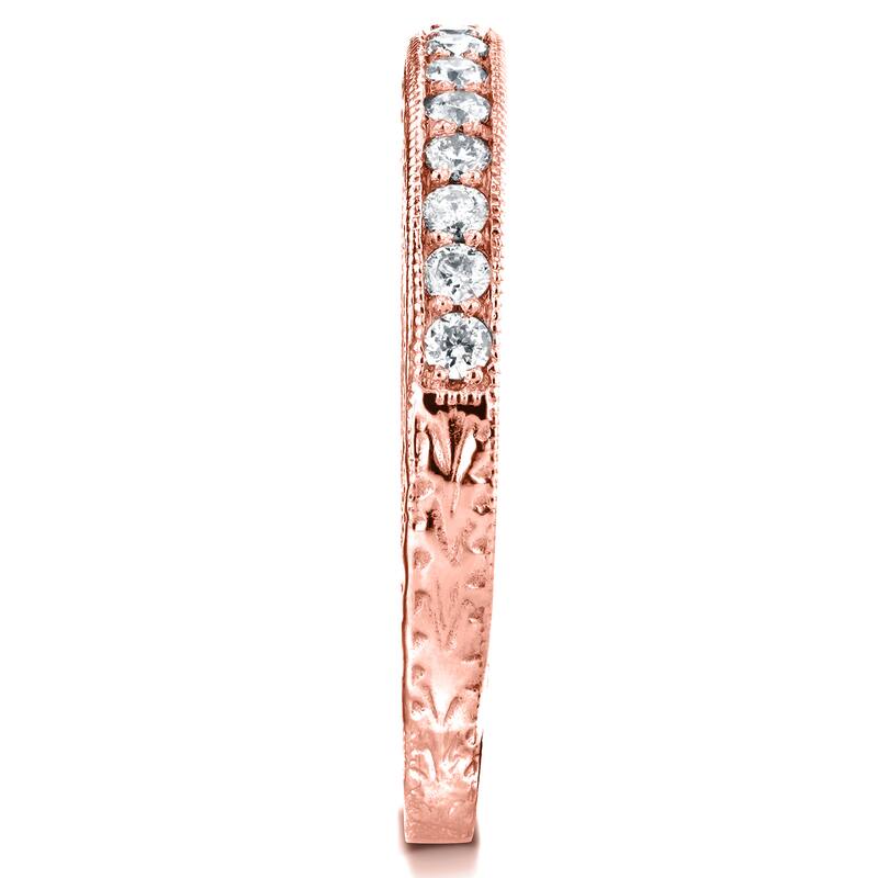 Annello 14k Rose Gold 1/3ct TDW Round Diamond Antique Engravings Wedding Band