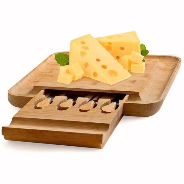 Shop Bamboo Cheese Board And Cutlery Set With Slide Out Drawer