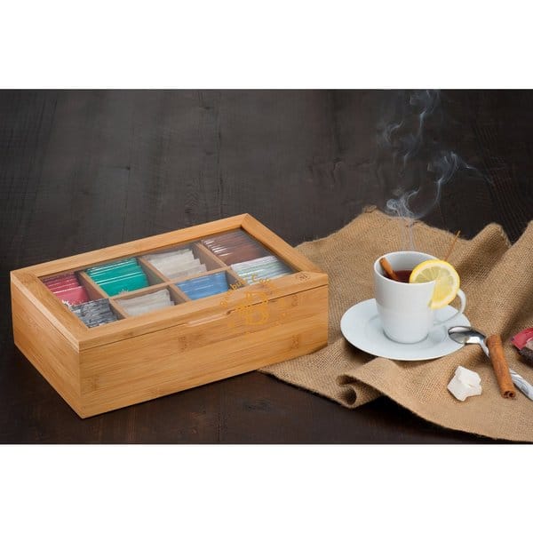 Shop Belmint Bamboo 8 Compartment Tea Storage Box With Clear Lid