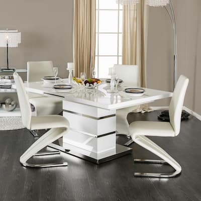 Borm Contemporary White Faux Leather 5-Piece Dining Set by Furniture of America