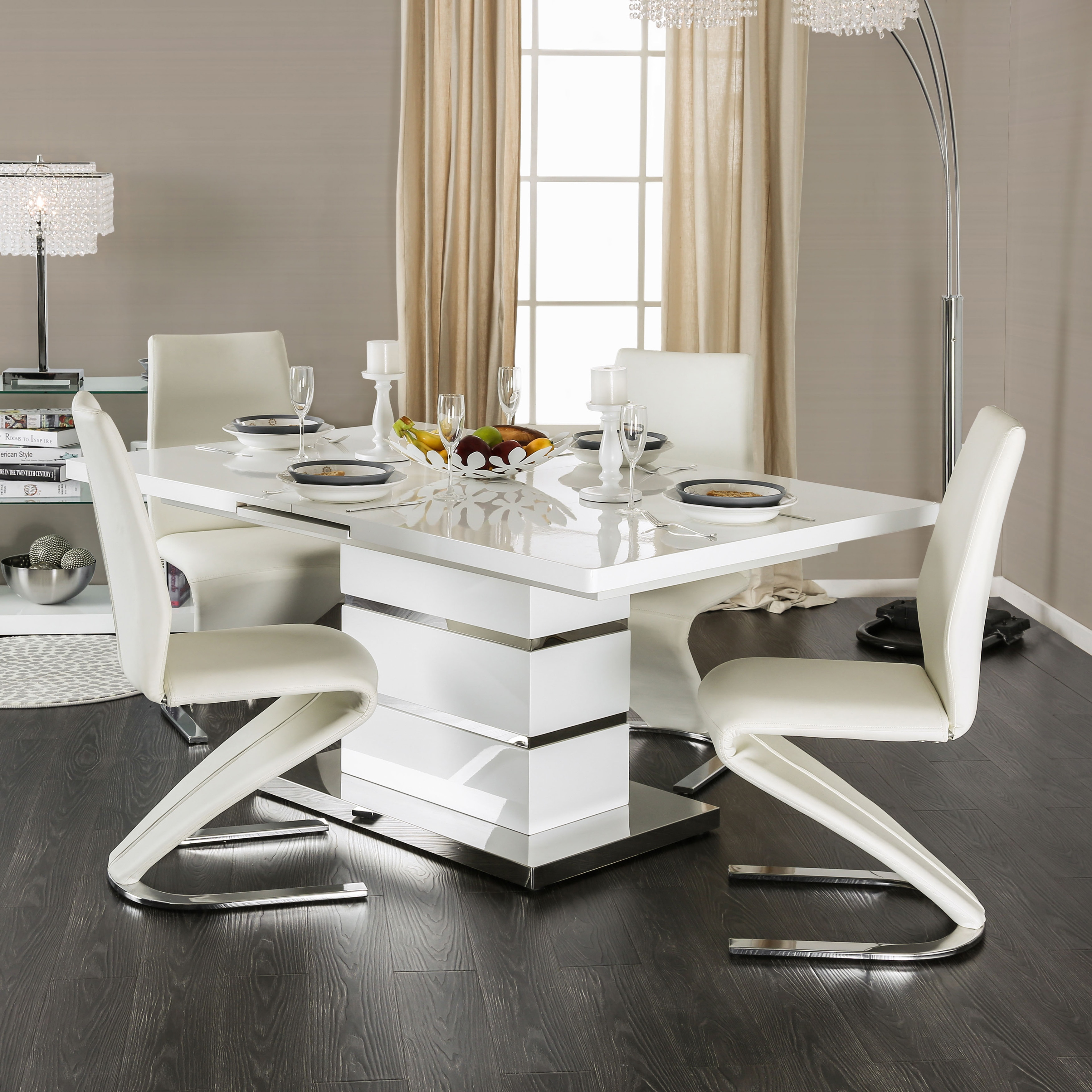 Novas Contemporary White 5-piece Gloss Lacquer Dining Set