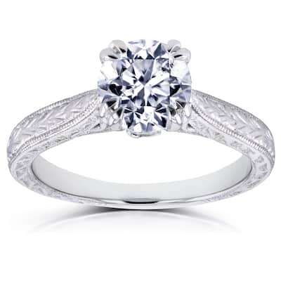 Annello by Kobelli 14k White Gold 1 Carat Round Brilliant Diamond Antique Engravings Engagement Ring (H-I, I1-I2)