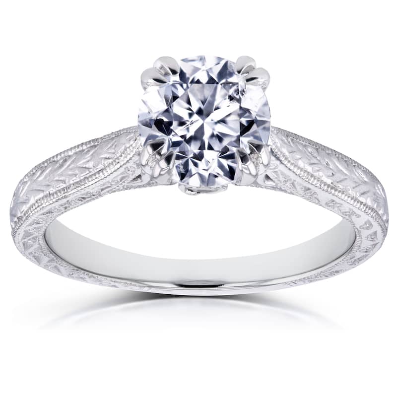Kobelli 1 Carat Natural Diamond Solid 14k White Gold Round Brilliant Antique Engravings Valentina Engagement Ring
