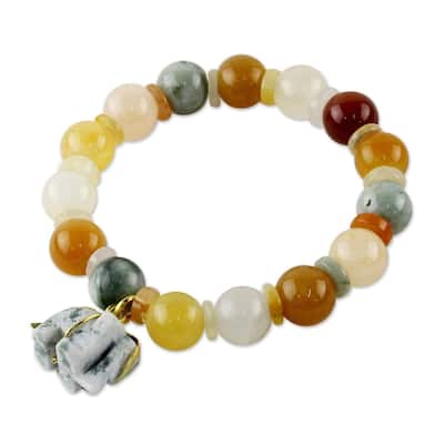 Handmade Sterling Silver Elephant Charm Jade Quartz Bracelet (Thailand)