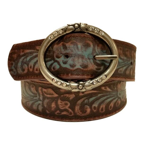 Shop Women S Embossed Leather Floral Design And Rhinestone Accent Buckle Belt Free Shipping On Orders Over 45 Overstock 13226781