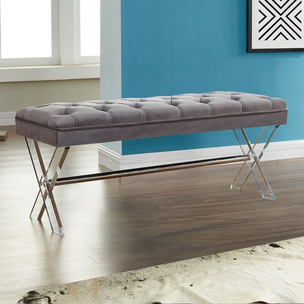 Armen Living Joanna Ottoman Bench with Tufted Velvet, Crystal