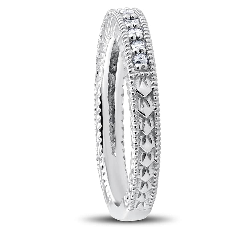 14k White Gold 1/5 ct TDW Heirloom Diamond Vintage Stackable Wedding Ring