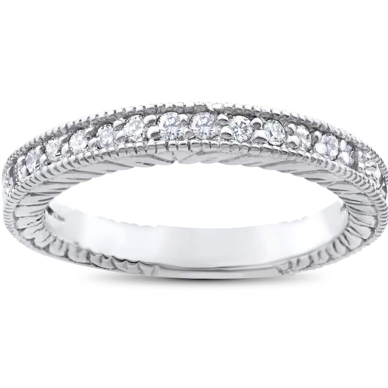 14k White Gold 1/5 ct TDW Heirloom Diamond Vintage Stackable Wedding Ring