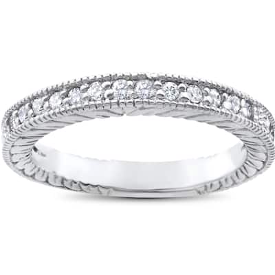 14k White Gold 1/5 ct TDW Heirloom Diamond Vintage Stackable Wedding Ring