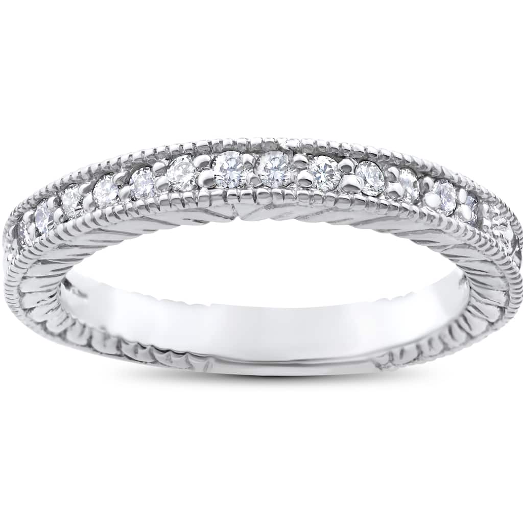 14k White Gold 1/5 ct TDW Heirloom Diamond Vintage Stackable Wedding Ring