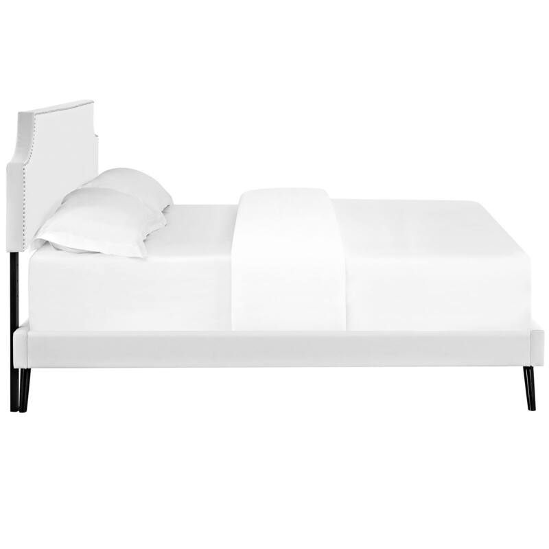 Laura White Vinyl Platform Bed with Round Splayed Legs