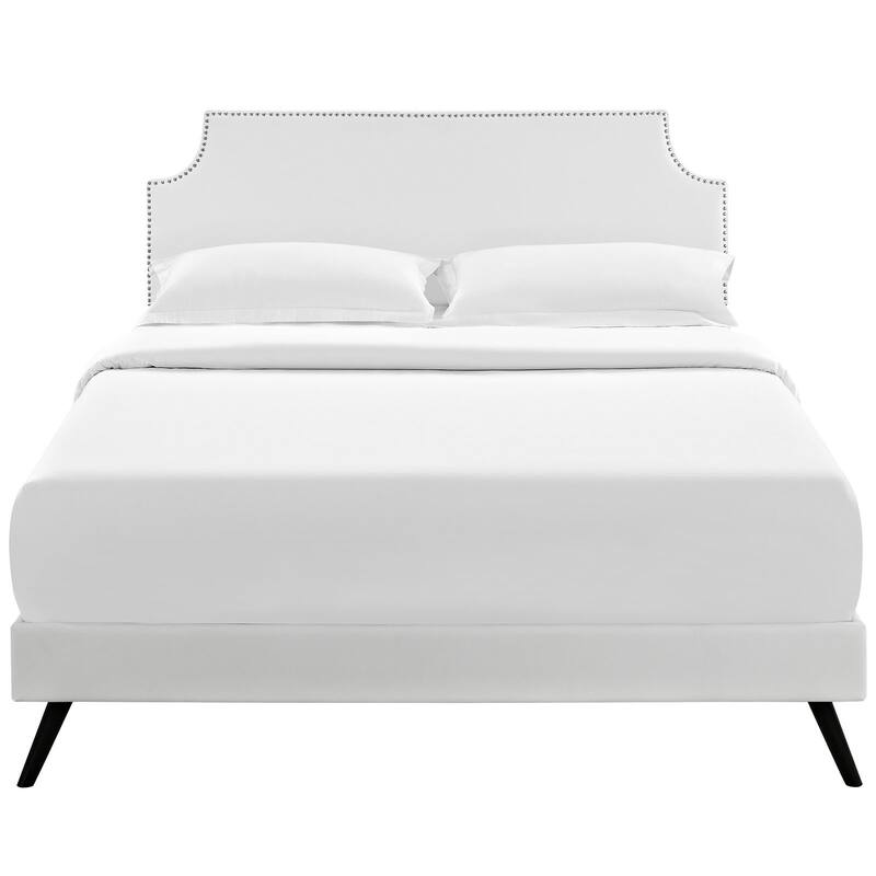 Laura White Vinyl Platform Bed with Round Splayed Legs
