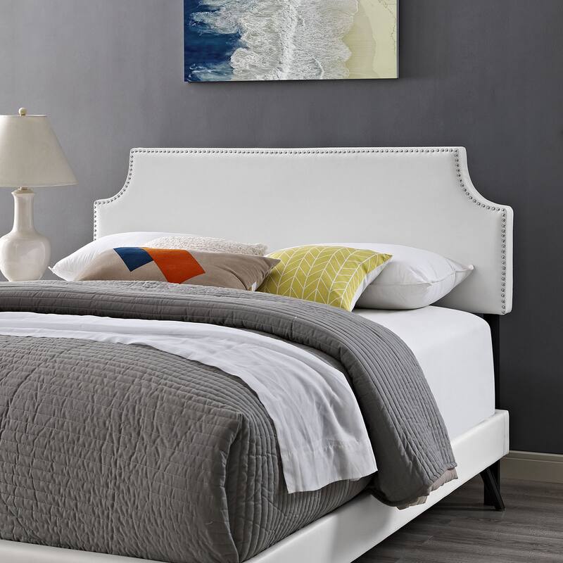 Laura White Vinyl Platform Bed with Round Splayed Legs