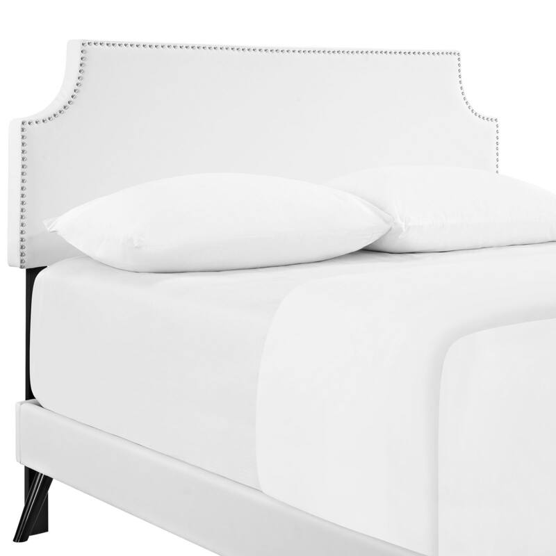 Laura White Vinyl Platform Bed with Round Splayed Legs