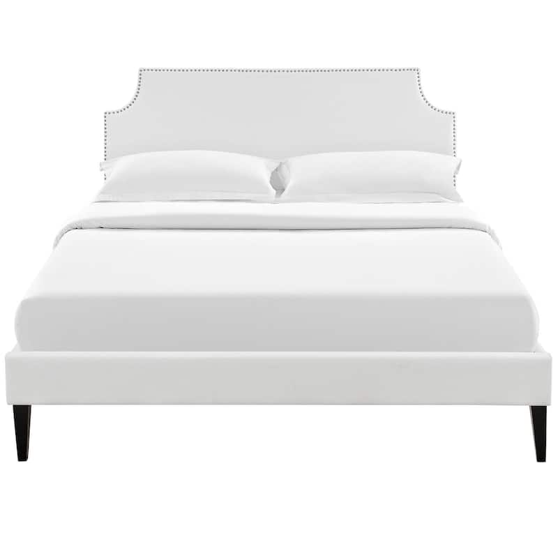 Laura White Vinyl Platform Bed with Squared Tapered Legs