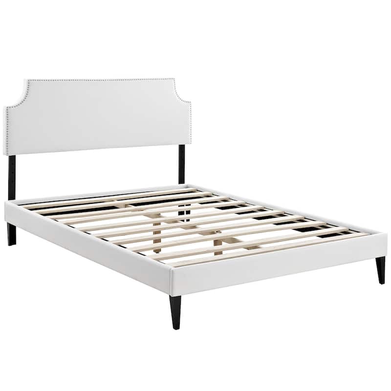 Laura White Vinyl Platform Bed with Squared Tapered Legs