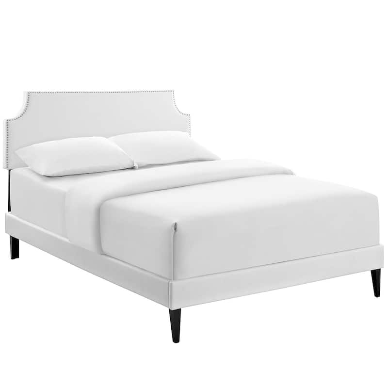 Laura White Vinyl Platform Bed with Squared Tapered Legs
