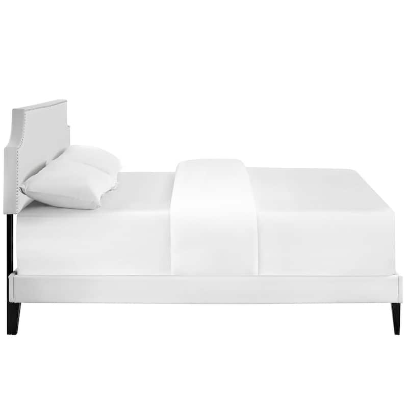 Laura White Vinyl Platform Bed with Squared Tapered Legs