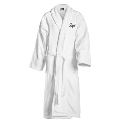 Kaufman Papi or Mami Embroidered White Shawl Collar Robe 100 percent cotton