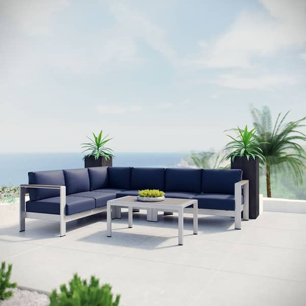 slide 2 of 24, Shore 5 Piece Outdoor Patio Aluminum Sectional Sofa Set
